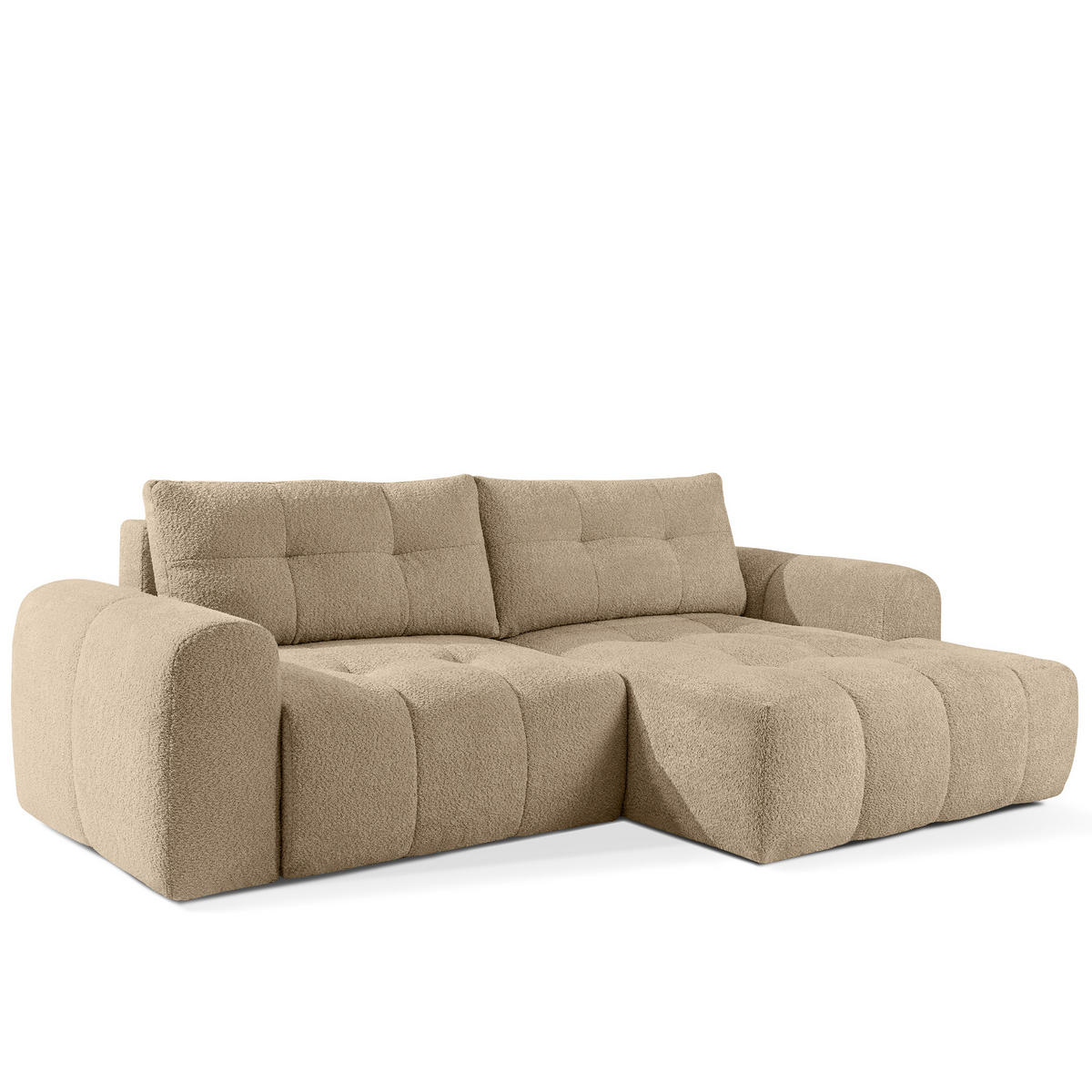 ECKSOFA RECHTS RAVIA, Bouclé, Beige - Beige, Holz/Textil (256/104cm) - KONSIMO®