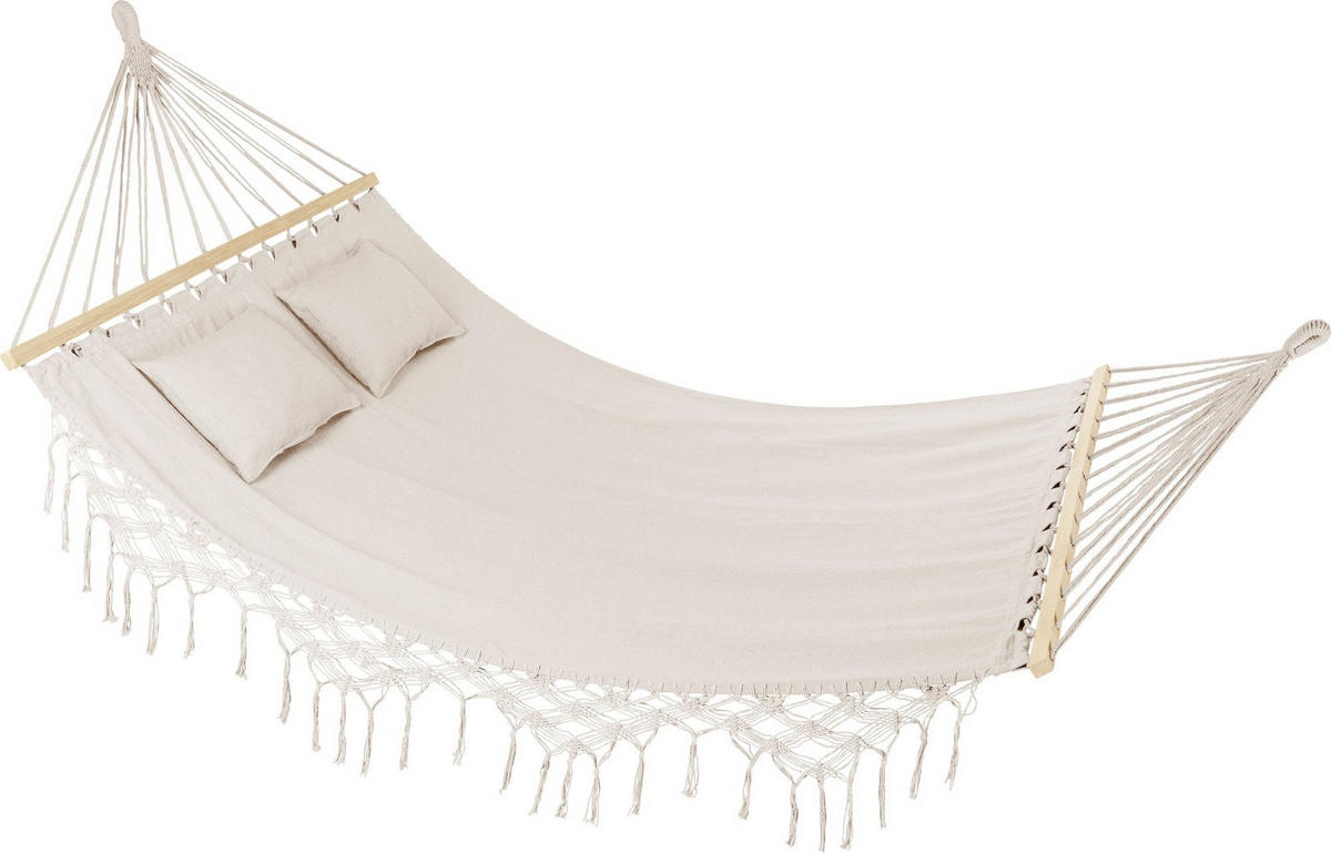 HÄNGEMATTE mit 2 Kissen, 200/150 cm, bis 220 kg, für 2 Personen - Beige, Textil (200/1/150cm) - Outtec