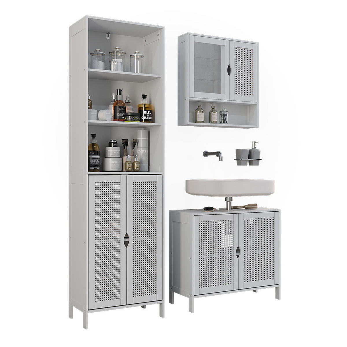 BADMÖBEL-SET Liora, Weiß, 3 Teile - Weiß, Holzwerkstoff (68/60/29cm) - Vicco