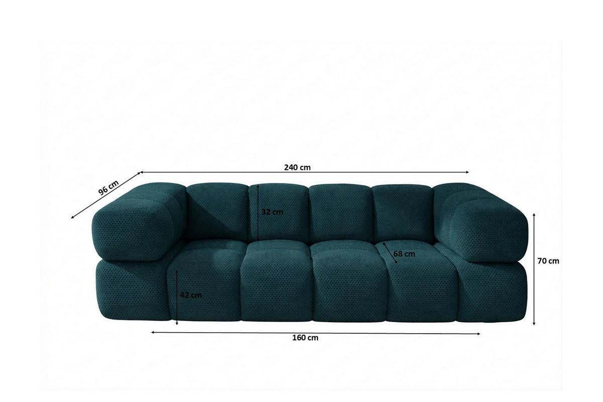 SOFA 3-SITZER, Strukturierter Premiumstoff Sonic, Azurblau, Averro - Blau, Holz (240/70/96cm) - Kaiser Möbel
