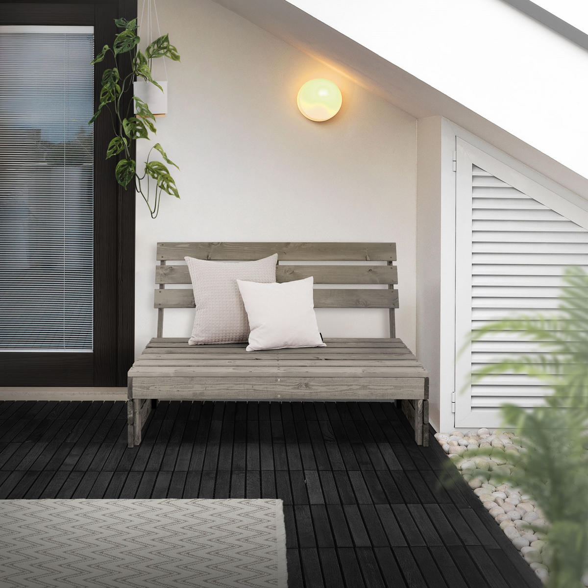 HOLZBANK - Grau, Holz (80/76.5/116cm) - ML-DESIGN