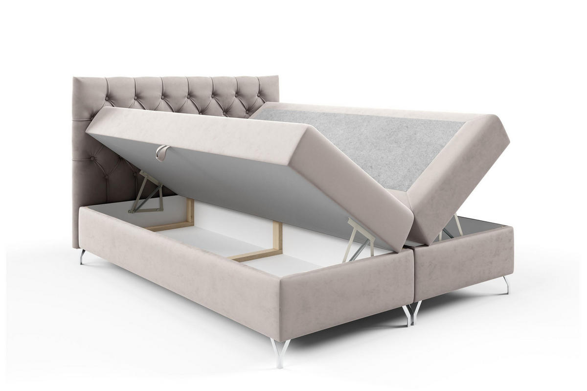 BOXBETT mit Stauraum und Topper Beige 120x200 cm - Beige, Textil (120/200cm) - Home Collective