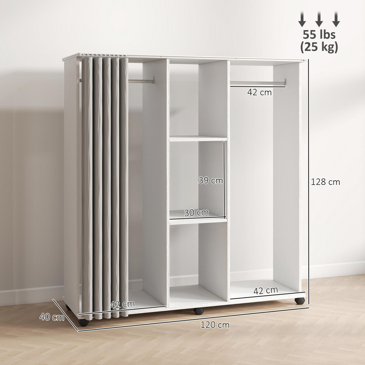 KLEIDERSCHRANK DE-17208 Weiß - Weiß, Holzwerkstoff (40/128/120cm) - ComfortXL