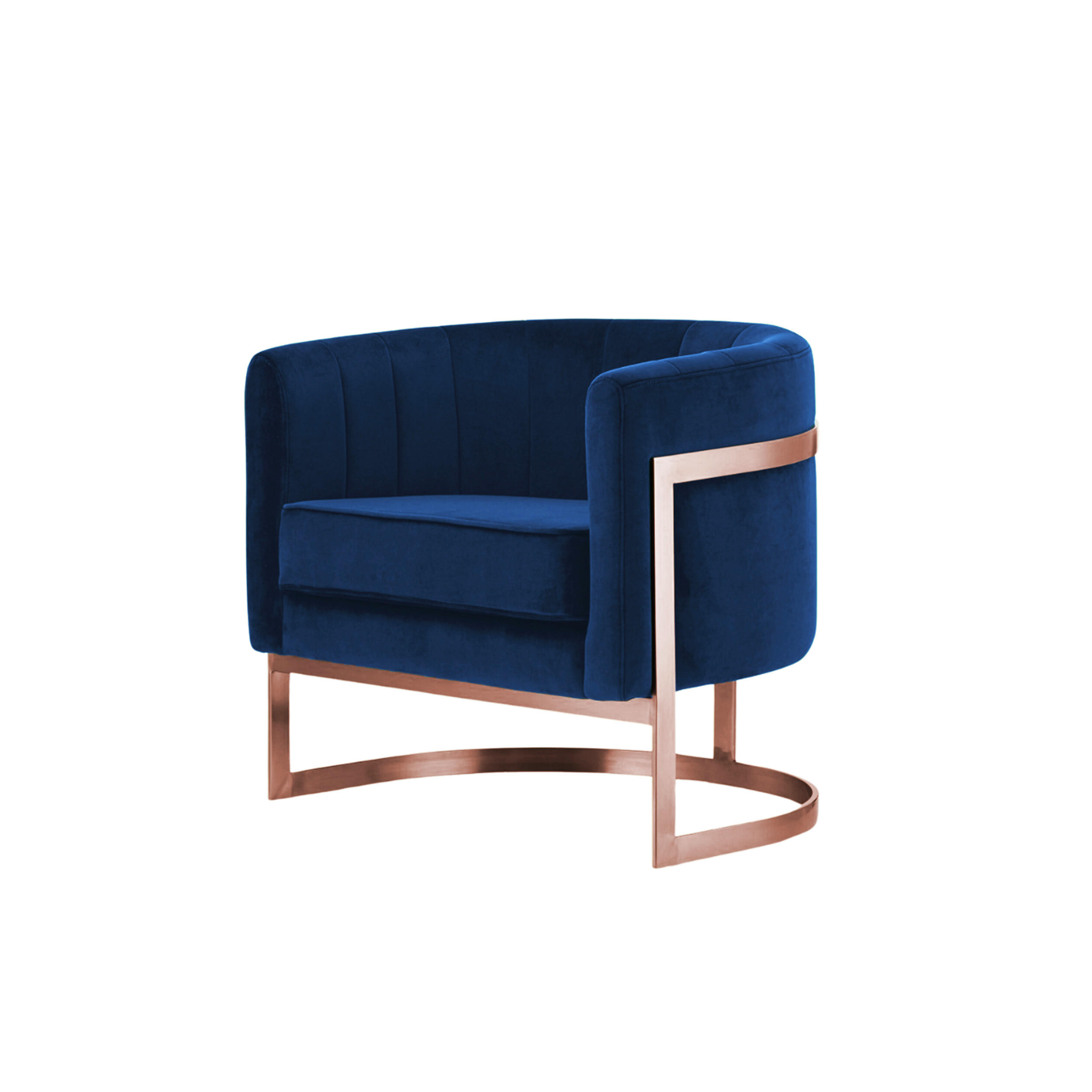 DESIGNSESSEL Glam Elegance – Individuell gefertigter Design-Sessel mit Edelstahlrahmen - Messingfarben/Dunkelblau, Textil/Metall (75/71/68cm) - Fortisline