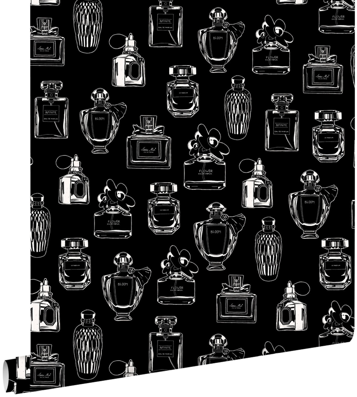 TAPETE Parfumflaschen 53 cm x 10.05 m - Schwarz, Papier (53/1000cm) - ESTAhome