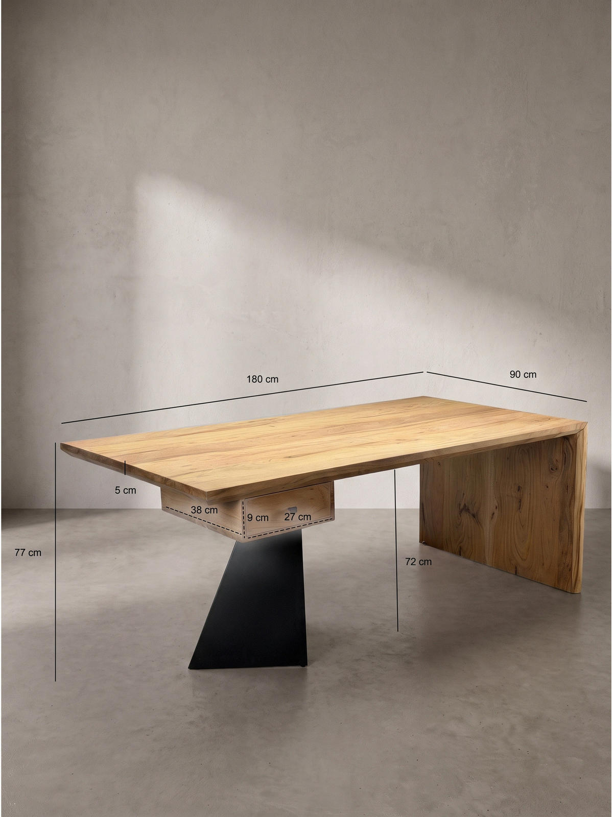 SCHREIBTISCH PANARO, Akazie Massivholz, Akazie-Natur, 180 x 90 x 77 cm - Braun, Holz (90/180/77cm) - KADIMA DESIGN