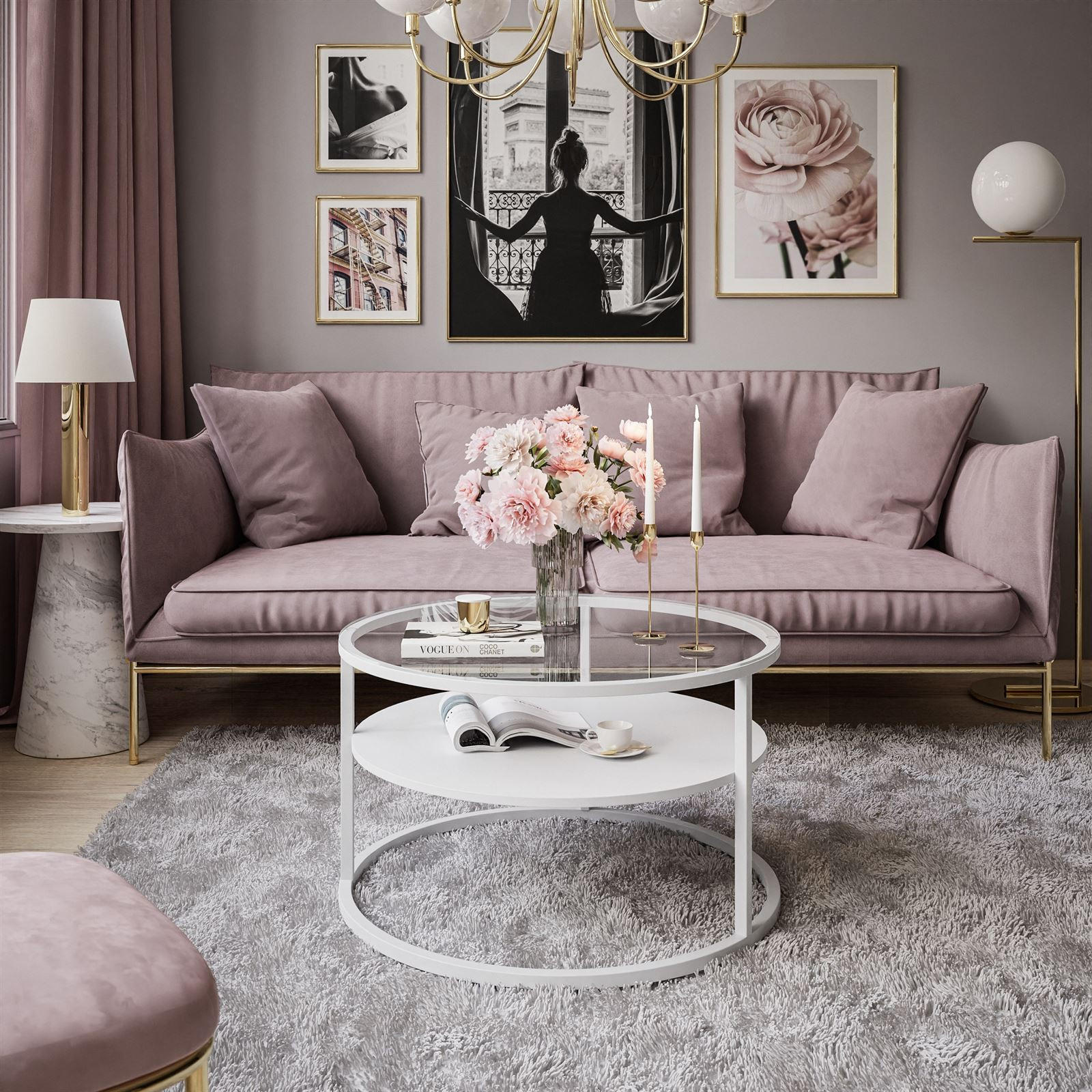 Thumbnail - Lookway Couchtisch, Weiß, Glas, Rund, 70x47.4x70 cm, Wohnzimmer, Wohnzimmertische, Couchtische