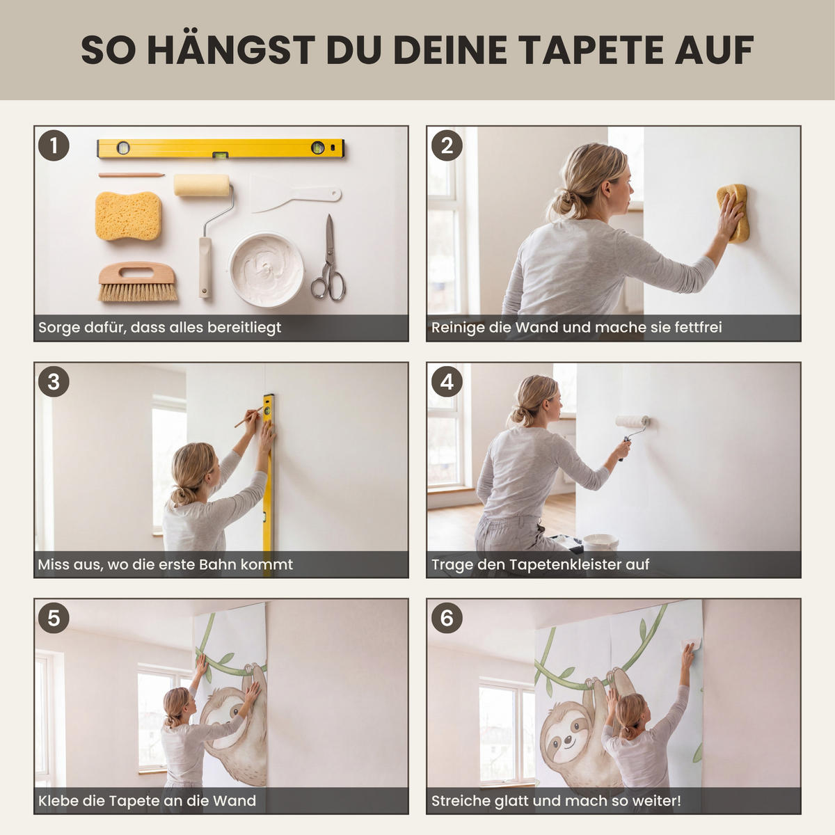 KINDERTAPETE - Tiere - Dschungel - Pastell - 300x220 cm - Weiß, Papier (300/220cm) - OnlyWow