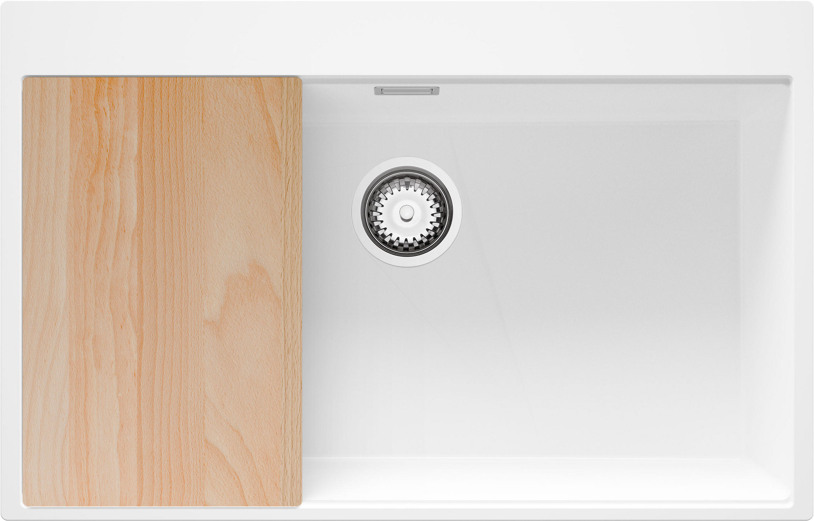 SPÜLBECKEN Oslo, 2-er set Weiß 78/50 cm 1 Becken + Ablauf-Set + Schneidebrett ab 80er Unterschrank - Chromfarben/Beige, Kunststoff (78/20/50cm) - Primagran