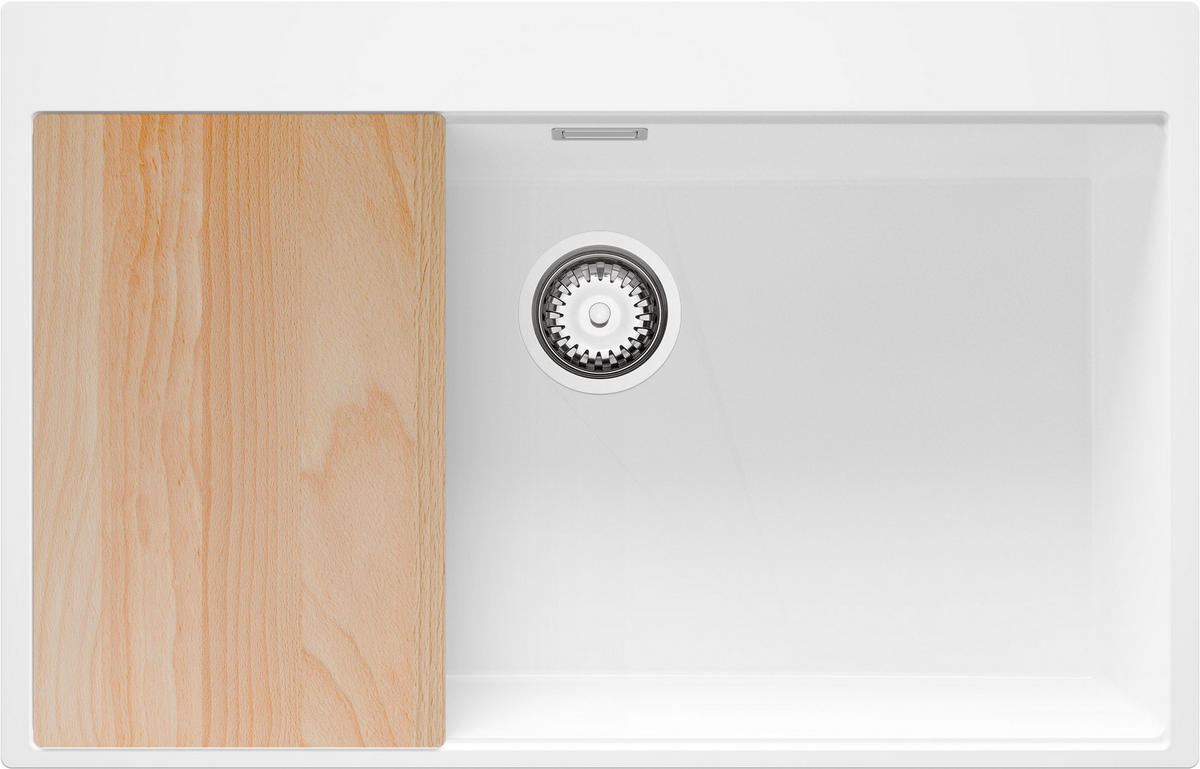 SPÜLBECKEN Oslo, 2-er set Weiß 78/50 cm 1 Becken + Ablauf-Set + Schneidebrett ab 80er Unterschrank - Chromfarben/Beige, Kunststoff (78/20/50cm) - Primagran