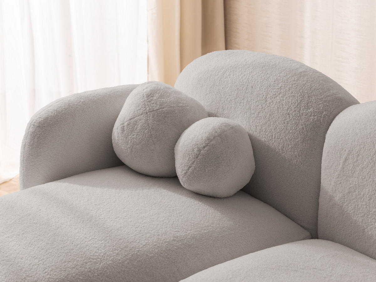 ECKSOFA Nuvola mit abgerundetem Design Hellgrau Bouclé-Stoff - Ottomane Links - Hellgrau/Schwarz, Holz/Kunststoff (190/146cm) - S-Style Möbel