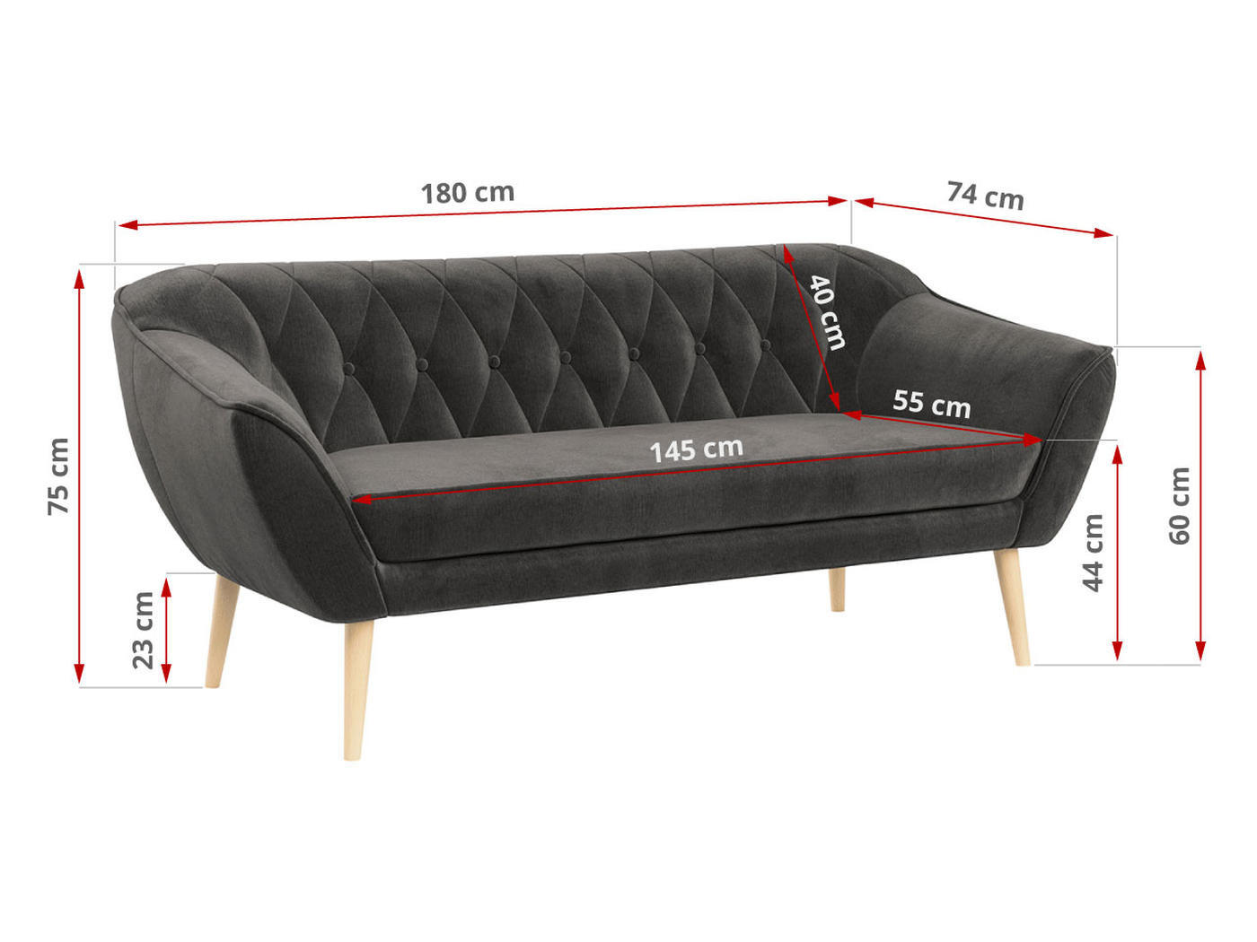 Thumbnail - MKS Sofa, Grau, Textil, 180x75x74 cm, Oeko-Tex®, Wohnzimmer, Sofas & Couches, Sofas, 3-Sitzer Sofas