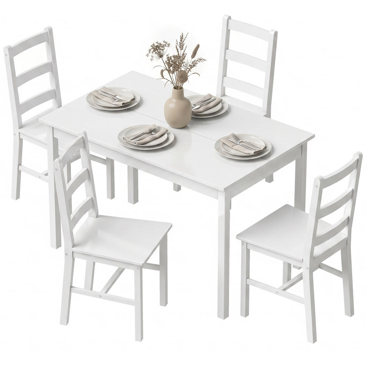 ESSZIMMER-SET, Massivholz rechteckig, 5-teilig 4 Personen, weiß - Weiß, Holz (73/75/118cm) - Vallsero