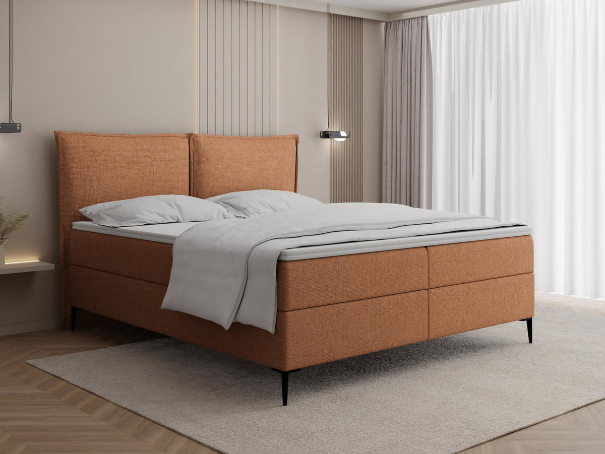 BOXBETT Calio Rise mit Bettkasten, Orange Chenille 180x200 cm – inkl. H4 Taschenfederkern Matratze & Foam Topper - Schwarz/Orange, Holz/Holzwerkstoff (180/200cm) - WFL GROUP