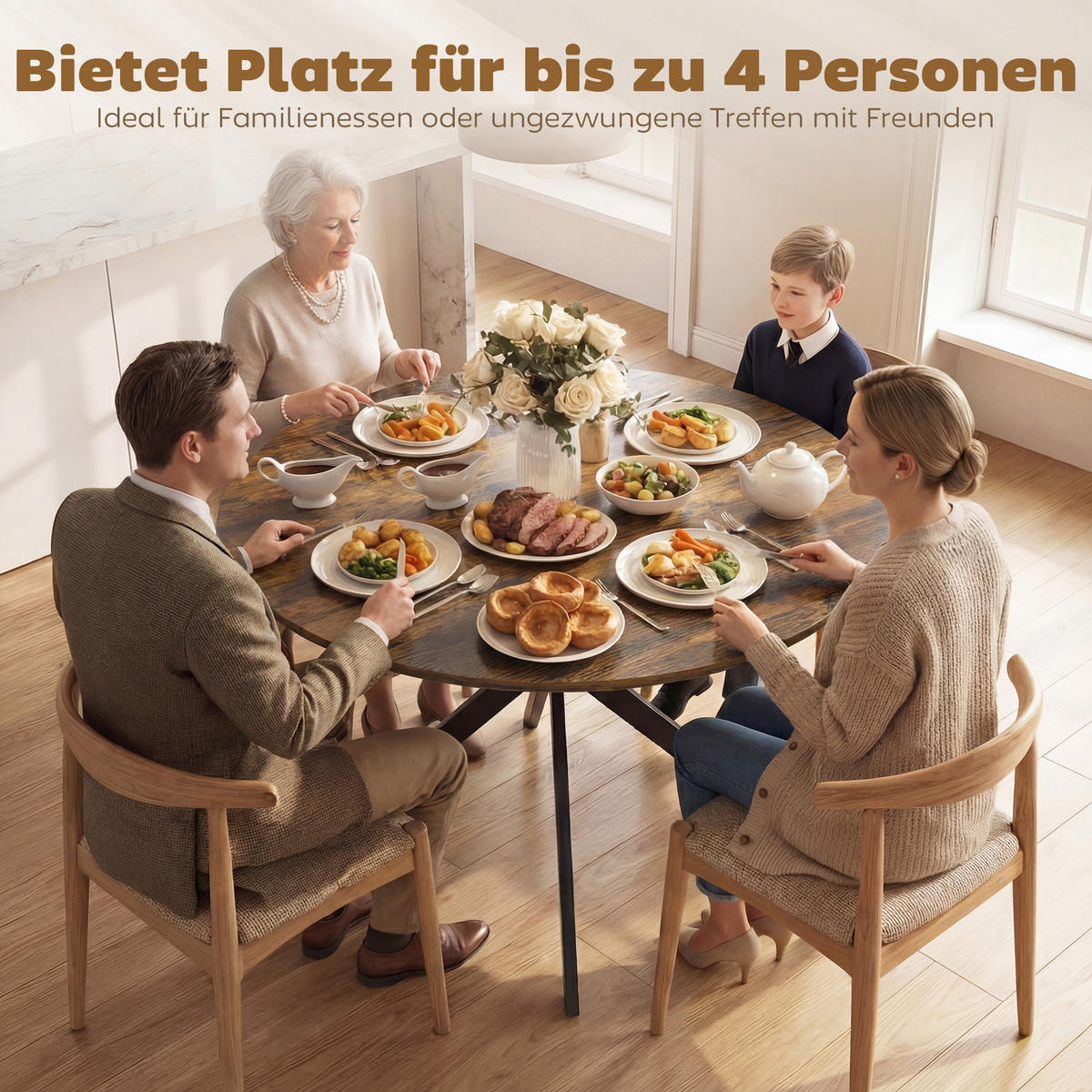 ESSTISCH rund Dunkelbraun 120/120/75 cm - Braun, Metall (100/100/75cm) - HOMCOM