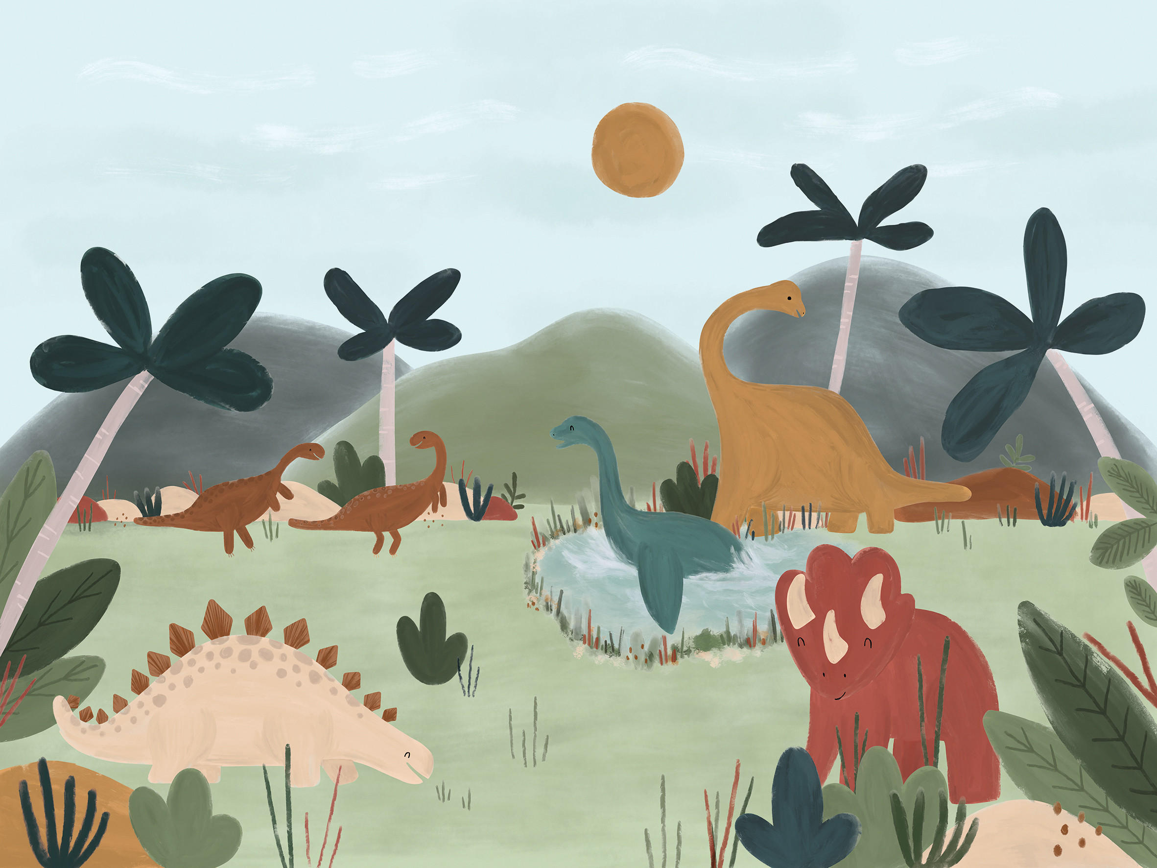 VLIESTAPETE Sunny Dinosaurier 4m x 3m, mehrfarbig - Multicolor, Papier (300/400cm) - Lilipinso