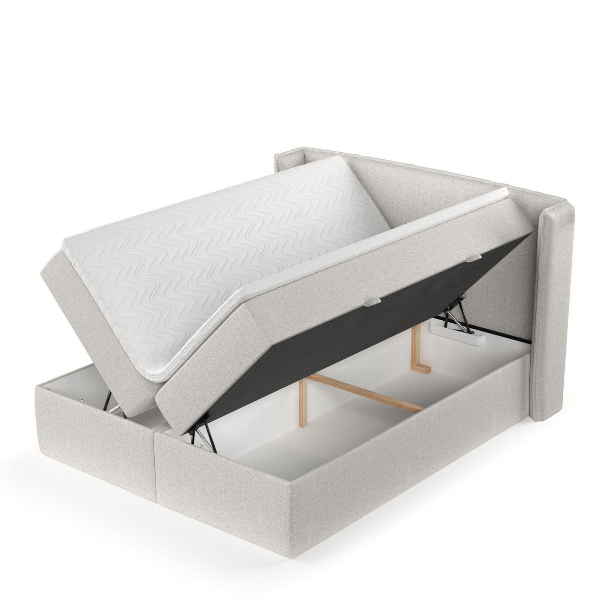 BOXBETT Viva 140/200 cm Hellbeige im Riva Stoff - Beige/Schwarz, Holz/Holzwerkstoff (140/200cm) - AltaBeds