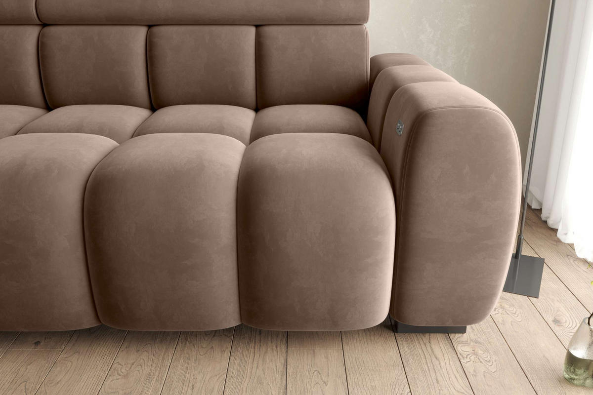 BIGSOFA ALESSIO Velours Taupe mit elektrischer Sitztiefenverstellung - Taupe, Kunststoff/Textil (248/77/108cm) - 99rooms