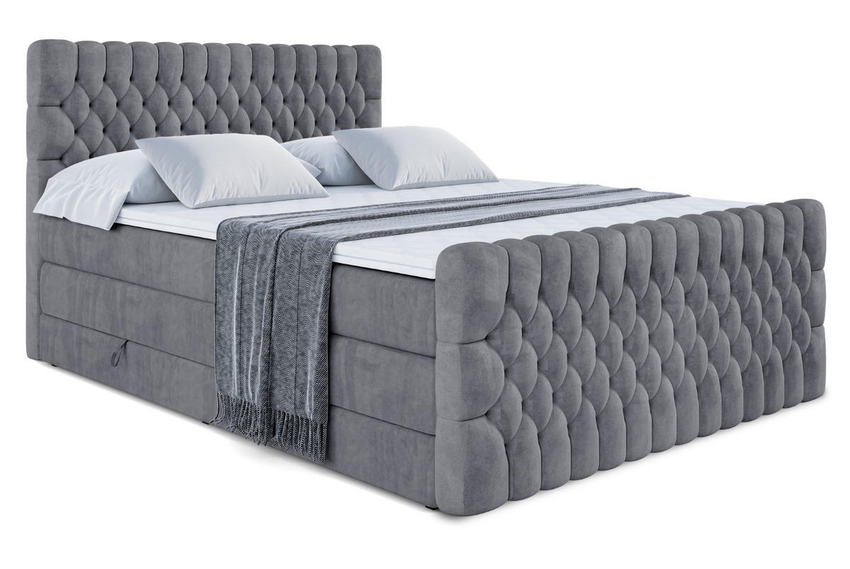 BOXSPRINGBETT SERENE-Z KING - 120 x 200 - H3/H4 - Dunkelgrau - Dunkelgrau, Holzwerkstoff (120/200cm) - ALTDECOR