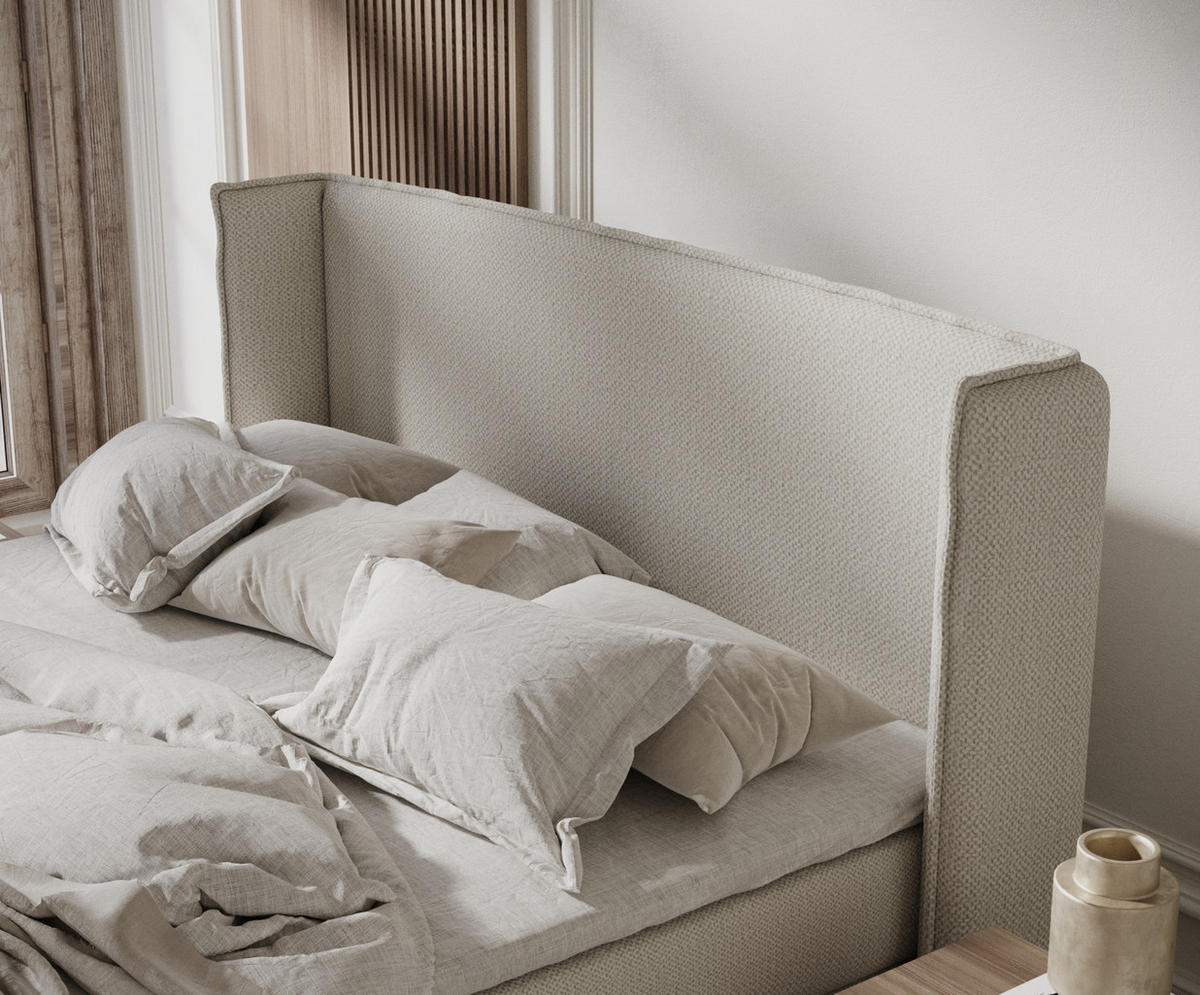 KONTINENTALBETT Ardis Beige 180/200 cm mit Matratze und Topper - Beige/Naturfarben, Holz/Holzwerkstoff (180/200cm) - Maison de Reve