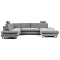 WOHNLANDSCHAFT CASA IV L-S Grau Plüsch-Stoff mit Schlaffunktion - Grau, Holz (344/100/199cm) - MASSENO