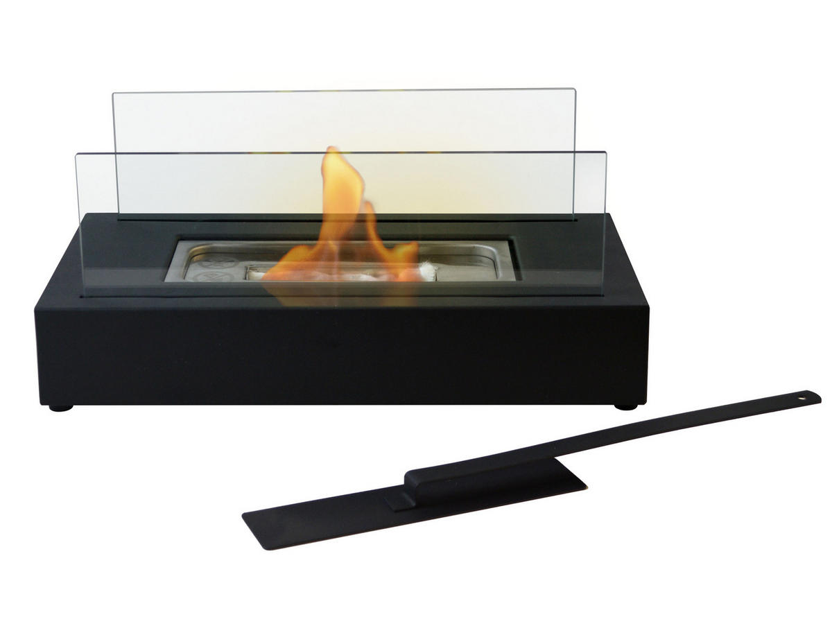 BIOETHANOL-KAMIN Schwarz Tischmodell inklusive 0.2 L Brennblock - Schwarz, Glas (35/15/18cm) - Purline