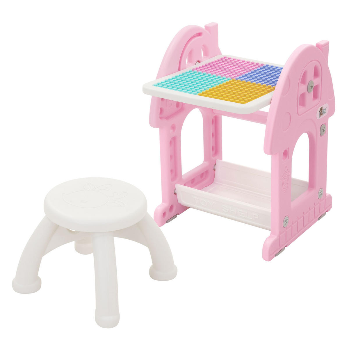 KINDERSPIELTISCH 2in1 mit Hocker Rosa-Weiß - Pink, Kunststoff (39/71/37.5cm) - Joyz