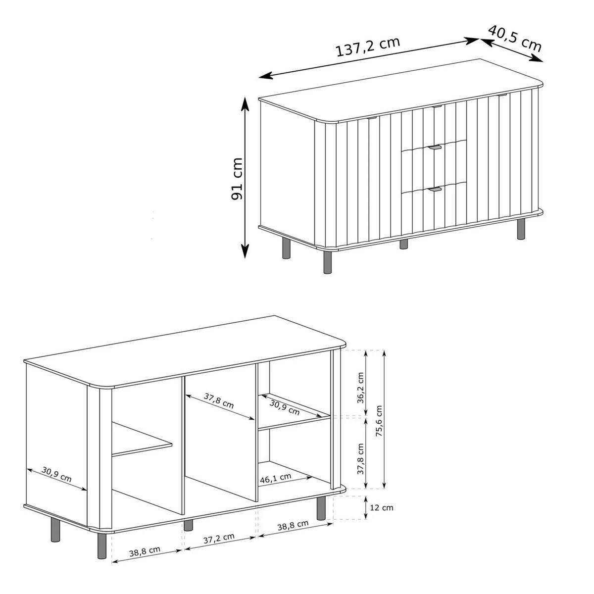 KOMMODE VITA 137 cm, Schublade(n) Lehmgrau - Schwarz/Grau, Holzwerkstoff/Metall (137.2/91/40.5cm) - Idohome
