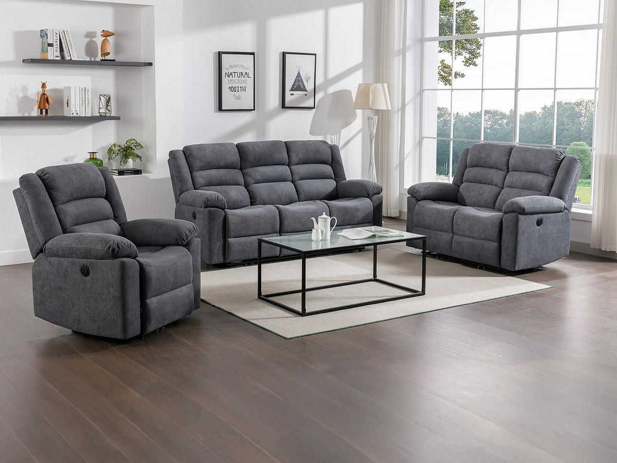 COUCHGARNITUR mit Sessel - 6 Personen - stoff - grau Burolo - Grau, Textil (92/103/95cm) - Vente-Unique