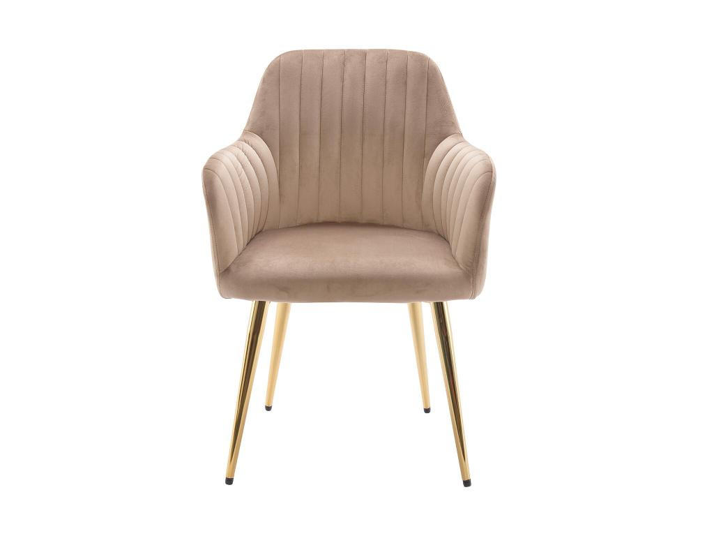 STUHL mit Armlehnen 2er-Set - Samt &d goldfarbenes Metall - Beige - ELEANA - Beige, Textil (59/82/58cm) - Vente-Unique