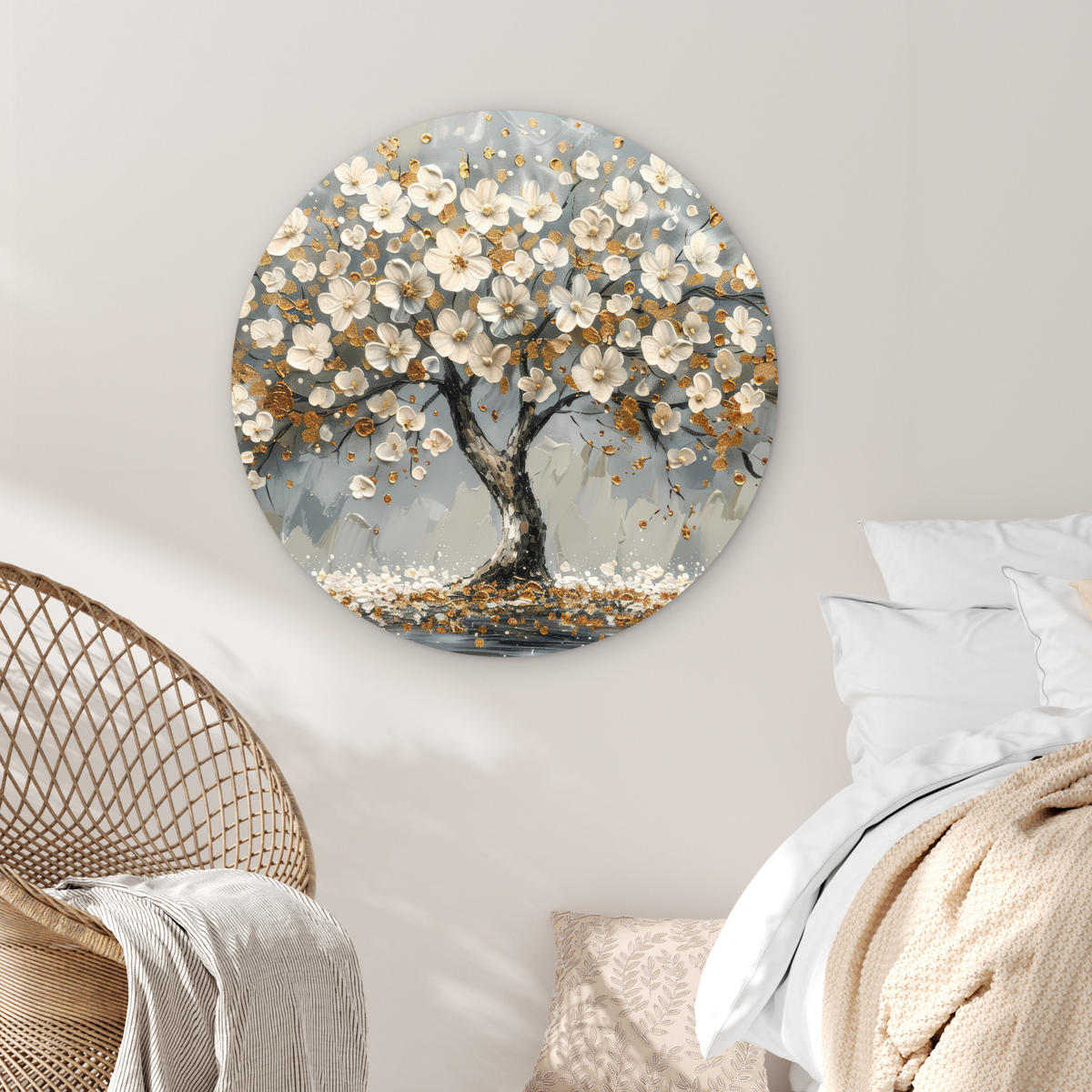 WANDBILD Baum - Gold - Blumen - Abstrakt - Kunst 90x90 cm - Goldfarben, Kunststoff (90/90cm) - MuchoWow