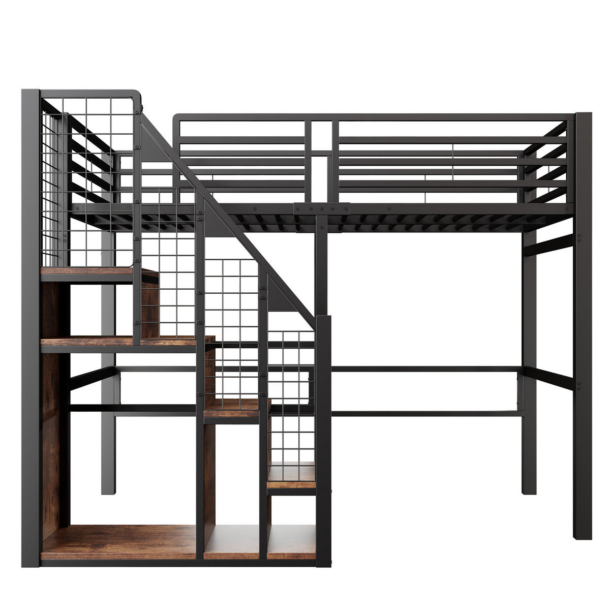 HOCHBETT 90/200 cm aus Metall und Holzwerkstoff mit Stauraum und Treppe Schwarz - Schwarz, Metall (90/200cm) - Modenvie