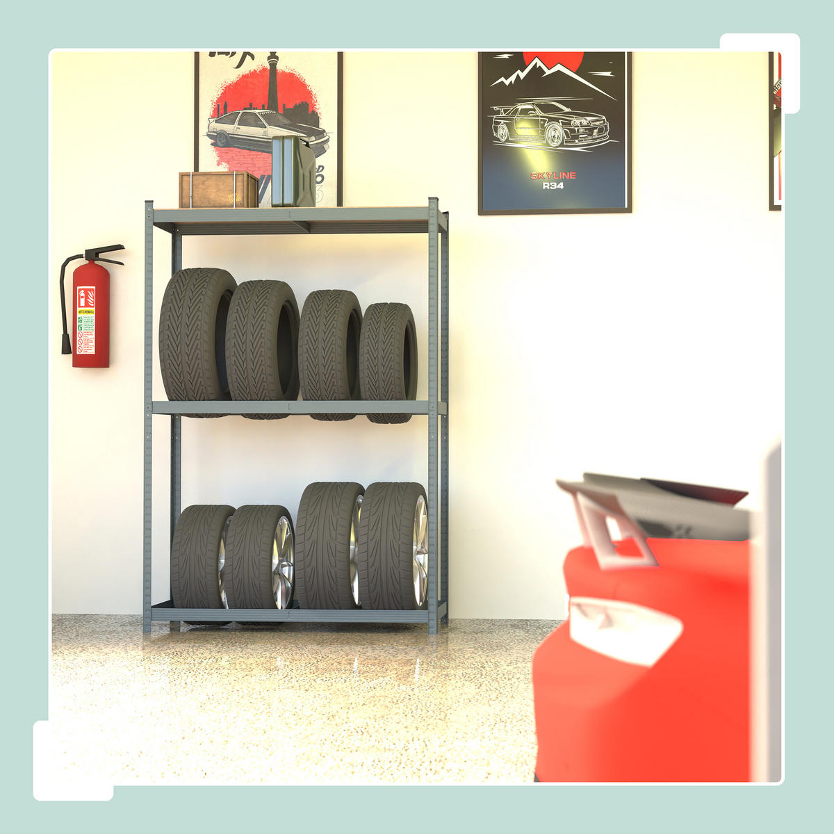 REIFENREGAL - Grau, Holzwerkstoff/Kunststoff (120/180/40cm) - Relaxdays