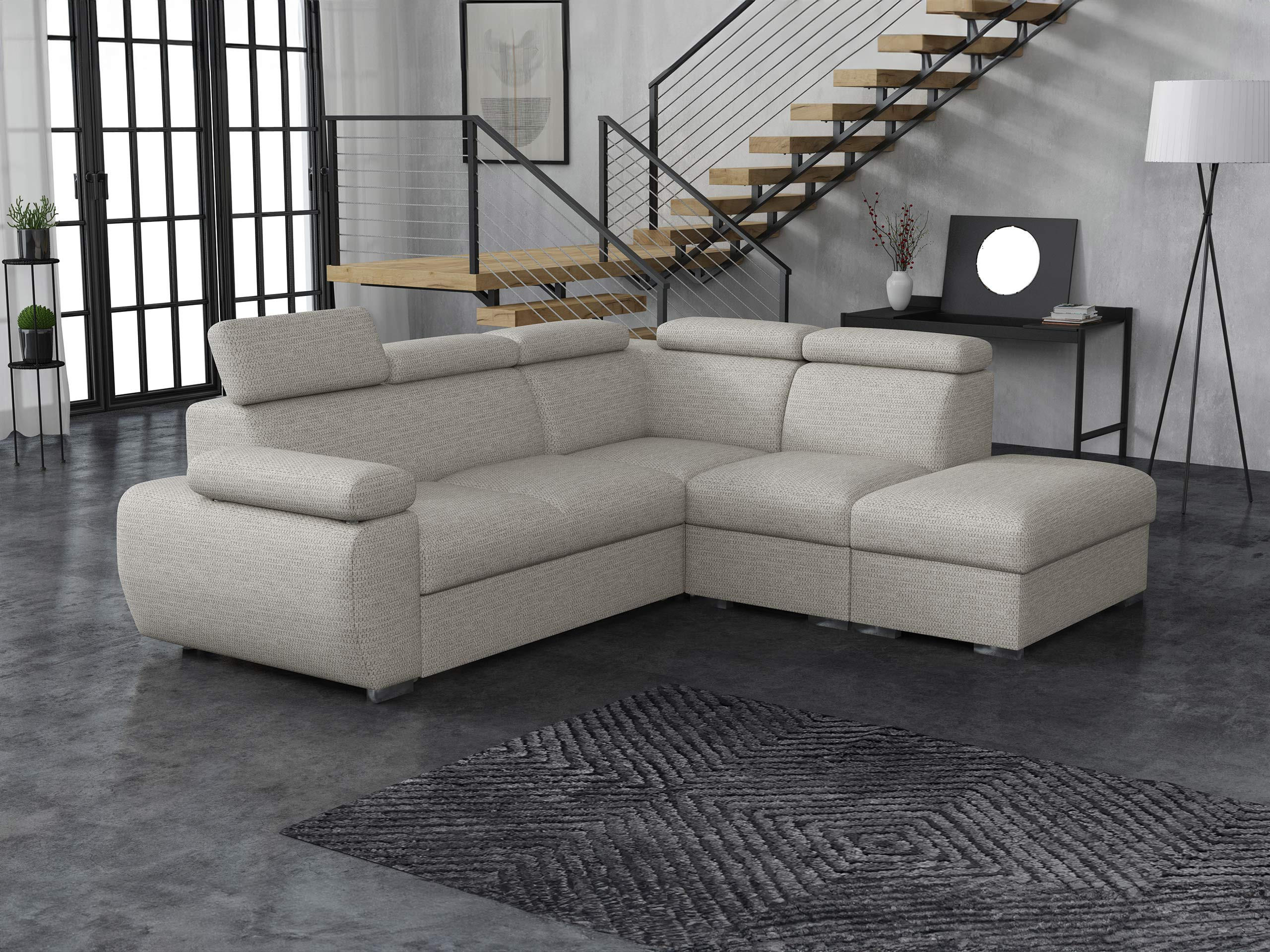 ECKSOFA Boston 2RR1P, Seite: Rechts 2R+R+1P(65)+PUFAP - Silberfarben, Holz/Textil (260/230cm) - MIRJAN24