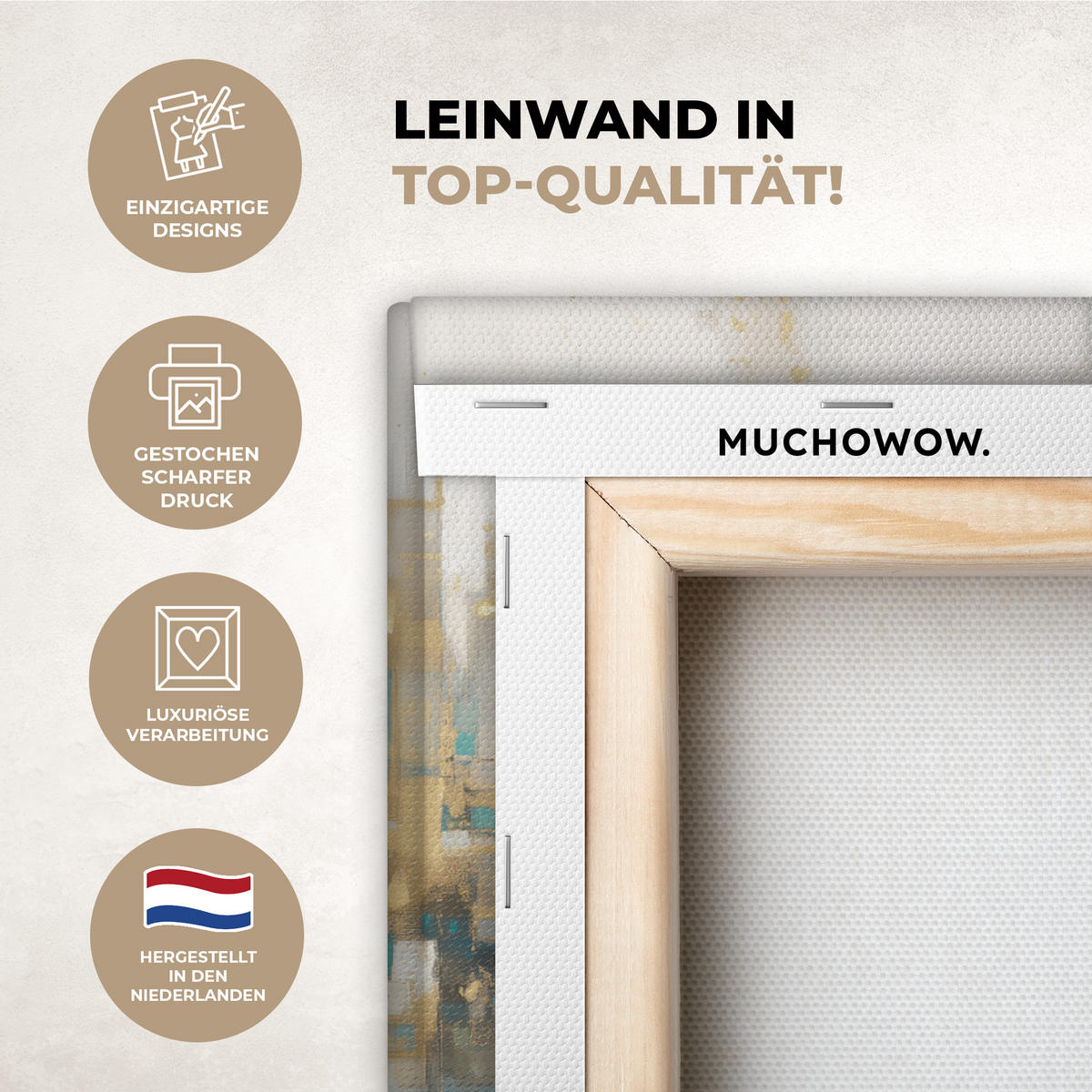 LEINWANDBILD Abstrakt - Blöcke - Gold - Skyline Wanddeko 90x60 cm - Beige, Textil (90/60cm) - MuchoWow