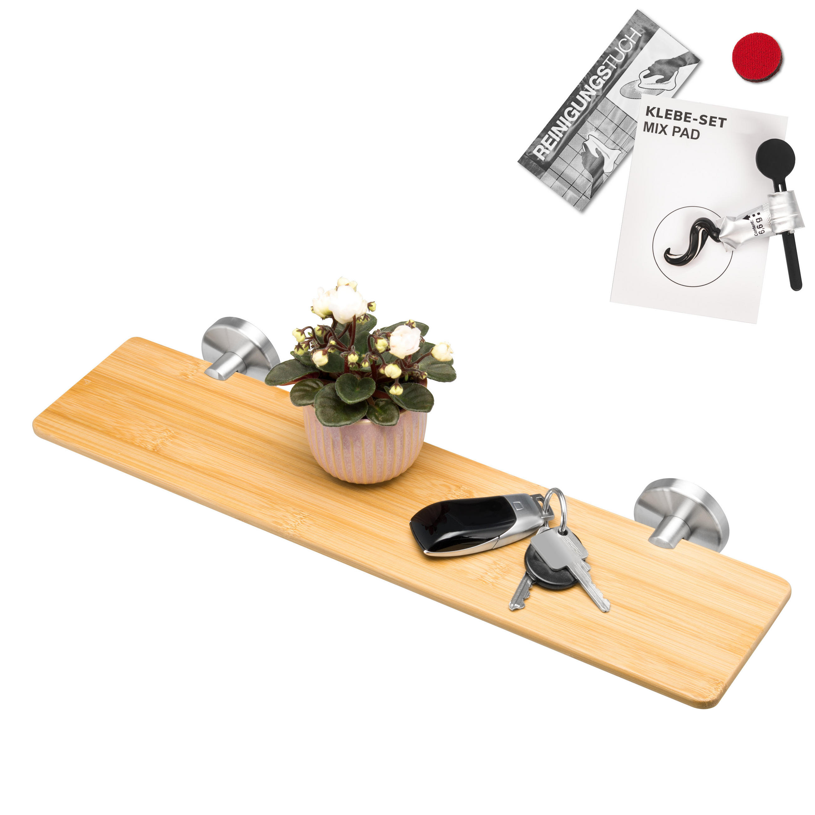 WANDABLAGE PIAZZA, Edelstahl und Bambus - Braun, Metall (46/6/13cm) - bremermann