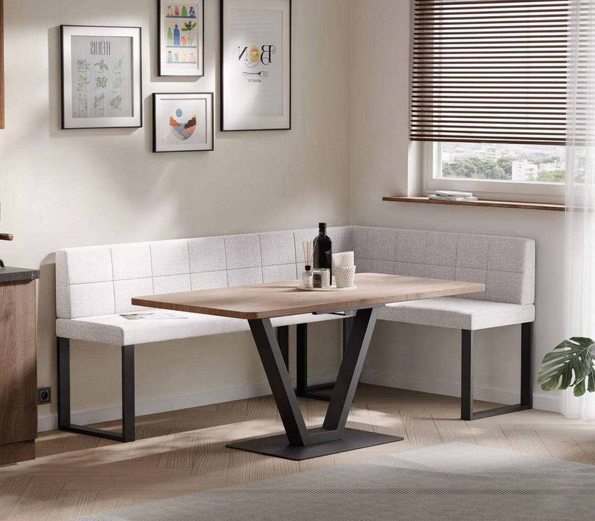 ECKBANK rechts SANA U Kunstleder gesteppt, 142/196 cm Schwarz - Schwarz, Kunststoff/Textil (142/196cm) - Idohome