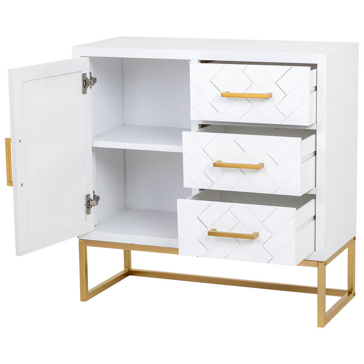 KOMMODE mit 1 tür und 3 schubladen aus holz und metall 80x34x80 cm - Weiß, Holz (80/80/34cm) - Wanderlust