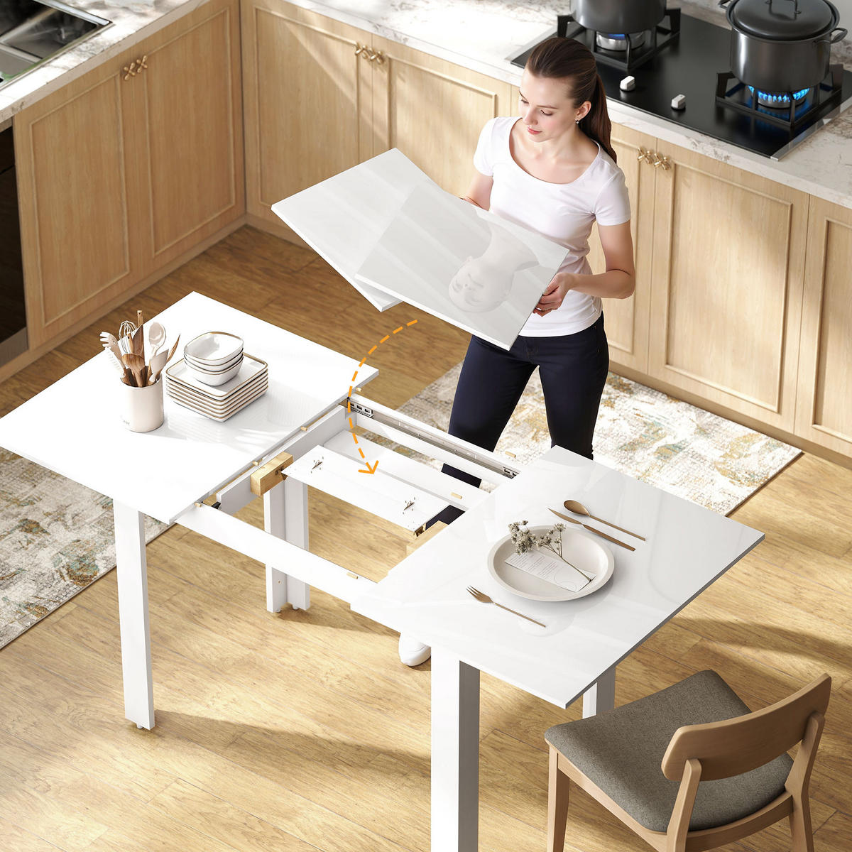 ESSTISCH ausziehbar 120-160 x 80 cm Küchentisch für 4-6 Personen, Hochglanzweiß - Weiß Hochglanz, Holzwerkstoff (160/80/78cm) - HOMCOM