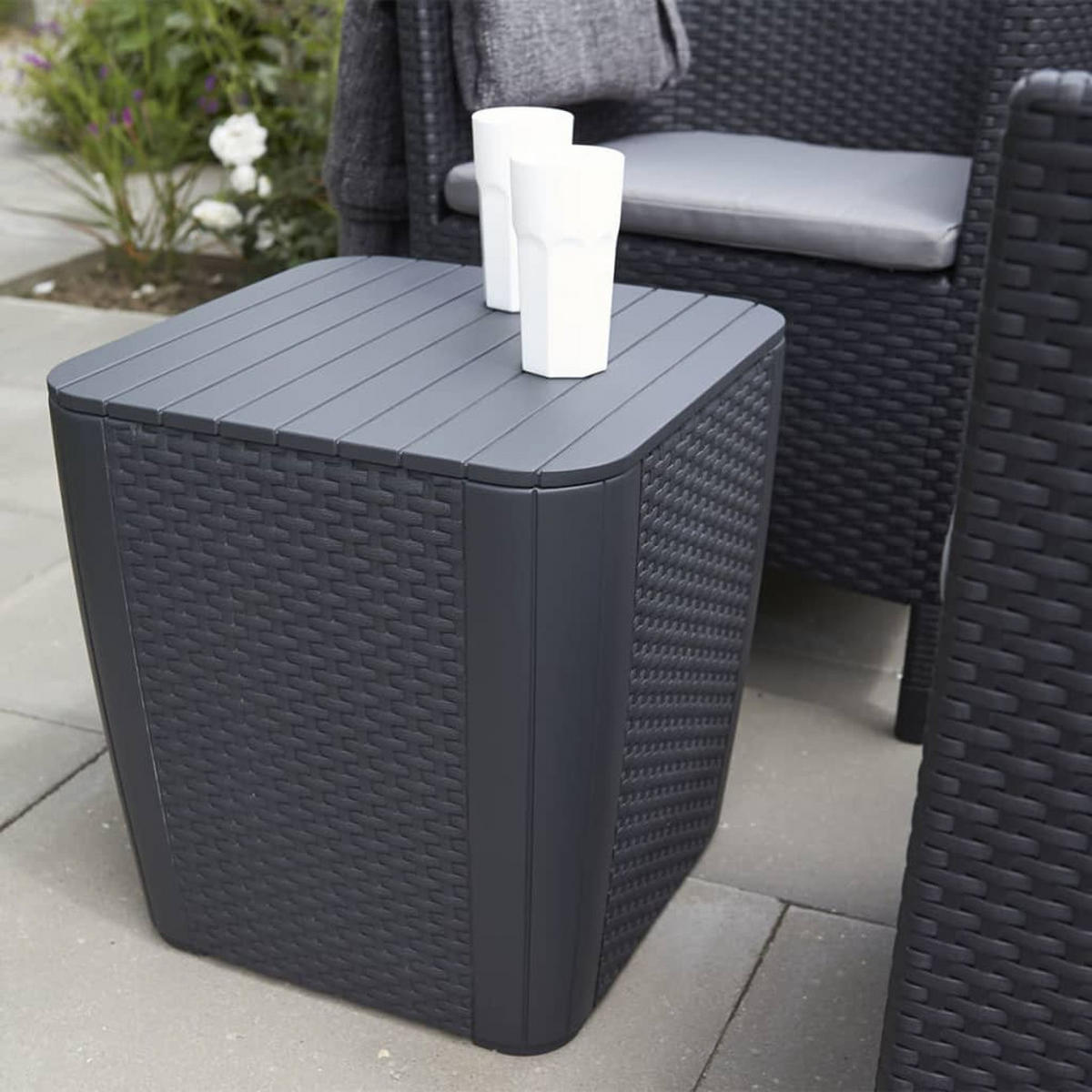 GARTEN-BEISTELLTISCH Luzon Rattan-Optik Flach Graphitgrau - Graphitfarben, Kunststoff (39/39/43cm) - Keter