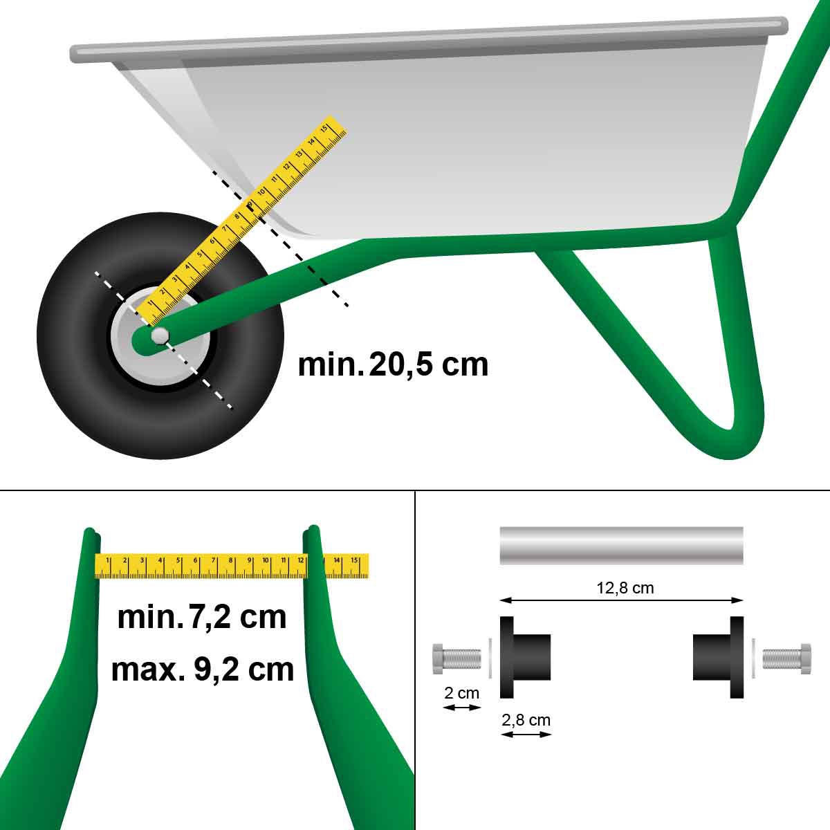 4X KOLESO PRO KÁDÍ s osou - černá, kov (8/35/35cm) - ECD-Germany
