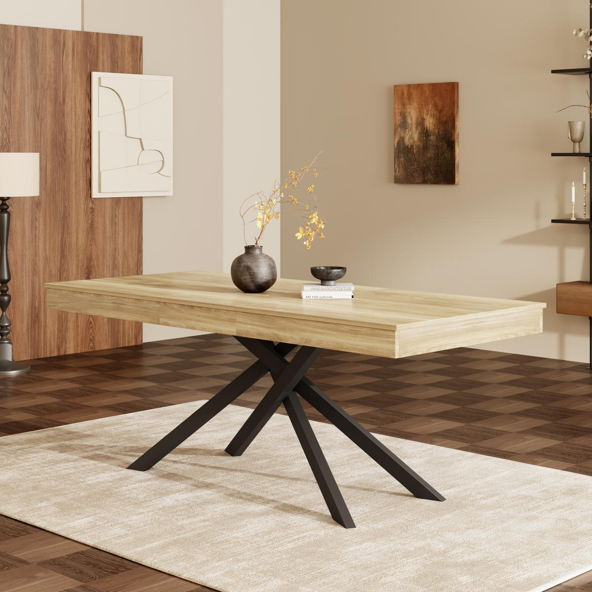 JEDÁLENSKÝ stôl 140/180/80 cm dubová farba, rozkladací, MDF - farba duba, kompozitné drevo (180/80/76cm) - BEAOK