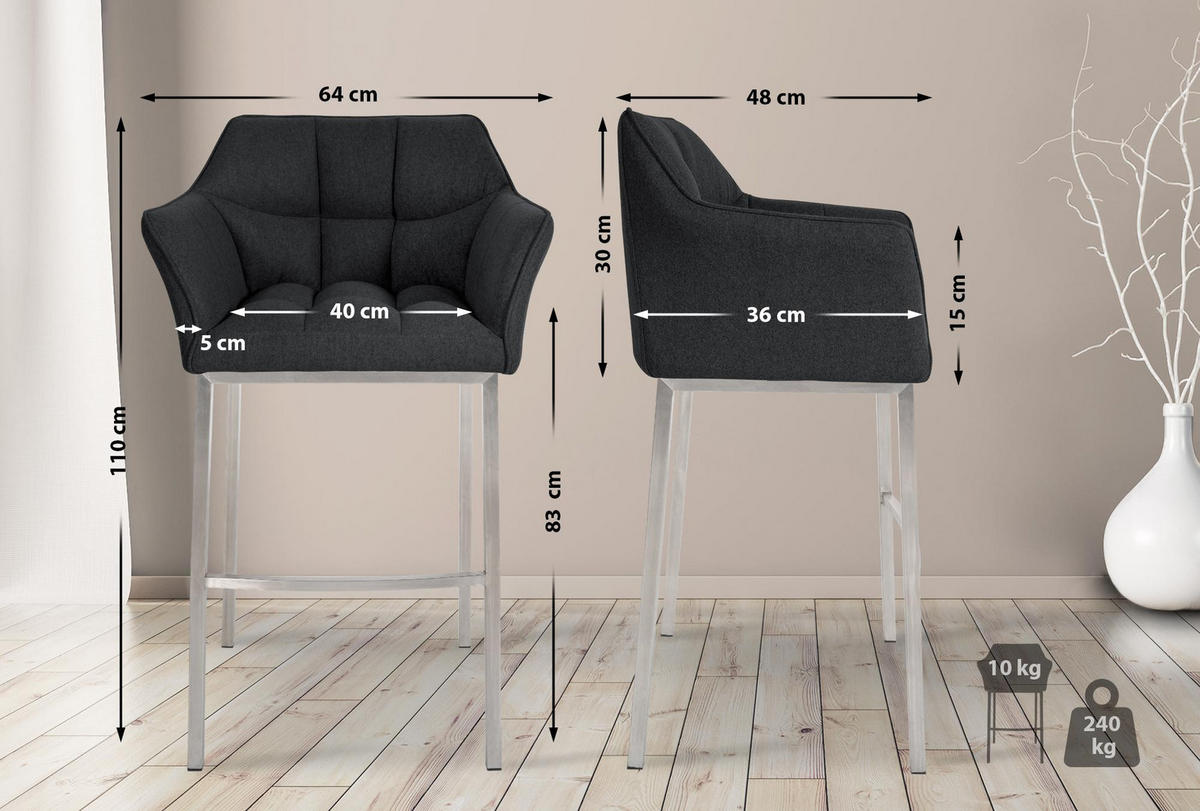 BARHOCKER Gibel Filz Anthrazit Silber - Anthrazit, Textil (64/110/48cm) - DELUKE