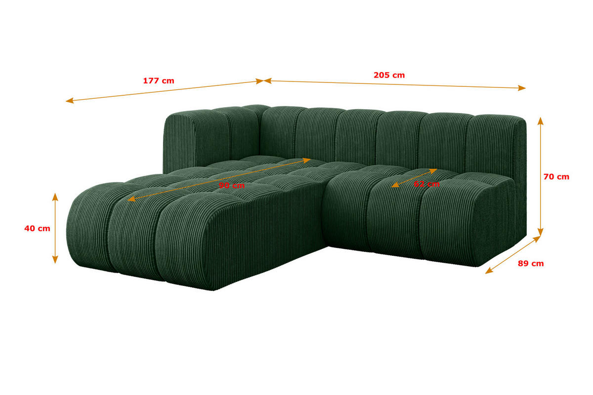 ECKSOFA modulares Sofa Darnel-L1 - 205x177x70 cm Grün - Grün, Holzwerkstoff/Textil (205/177cm) - ALTDECOR
