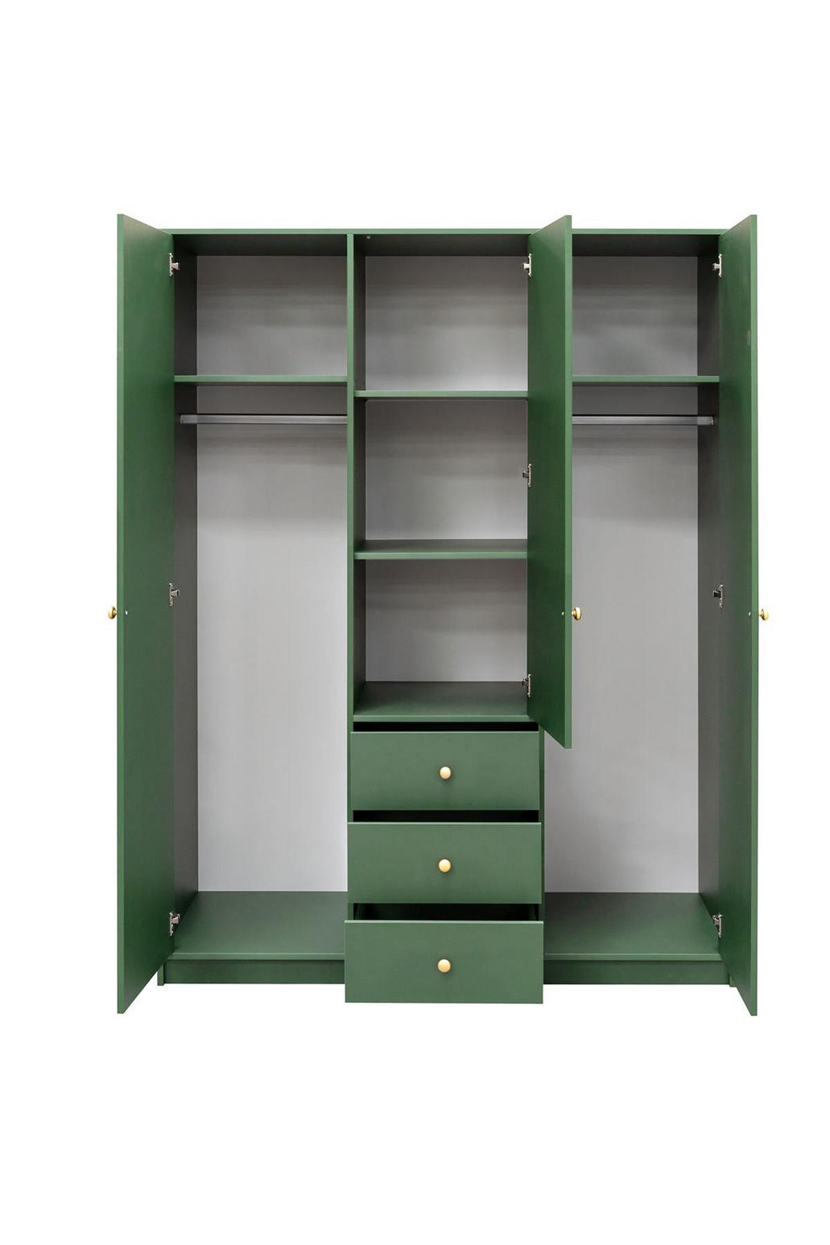 KLEIDERSCHRANK Rainbow Grün, viertüriger Drehtürenschränk mit Spiegel und Schubladen - Grün, Holzwerkstoff (196/200/58cm) - Bettso