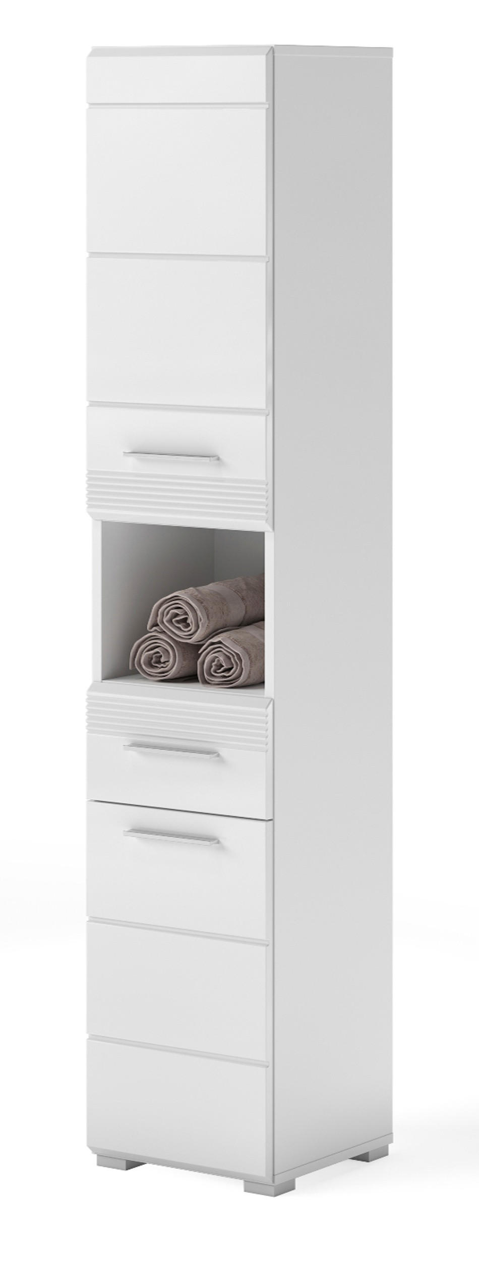 HOCHSCHRANK, weiß Hochglanz 30x182 cm, mit Vollauszug und vielen Fächern - Weiß Hochglanz/Silberfarben, Holzwerkstoff/Kunststoff (30/182/31cm) - Inn.Furn
