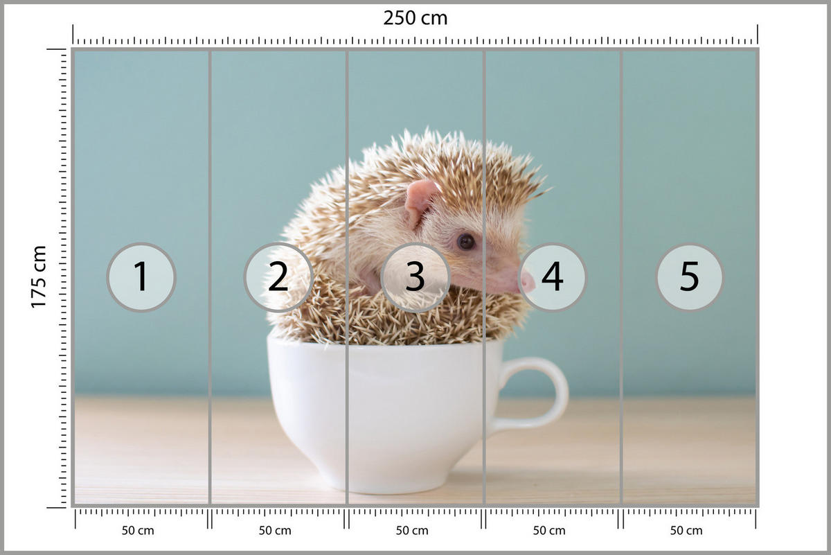 FOTOTAPETE für Esszimmer Igel Weiße Tasse Süß Tier 250x175 - Beige/Weiß, Papier (250/175cm) - Muralo