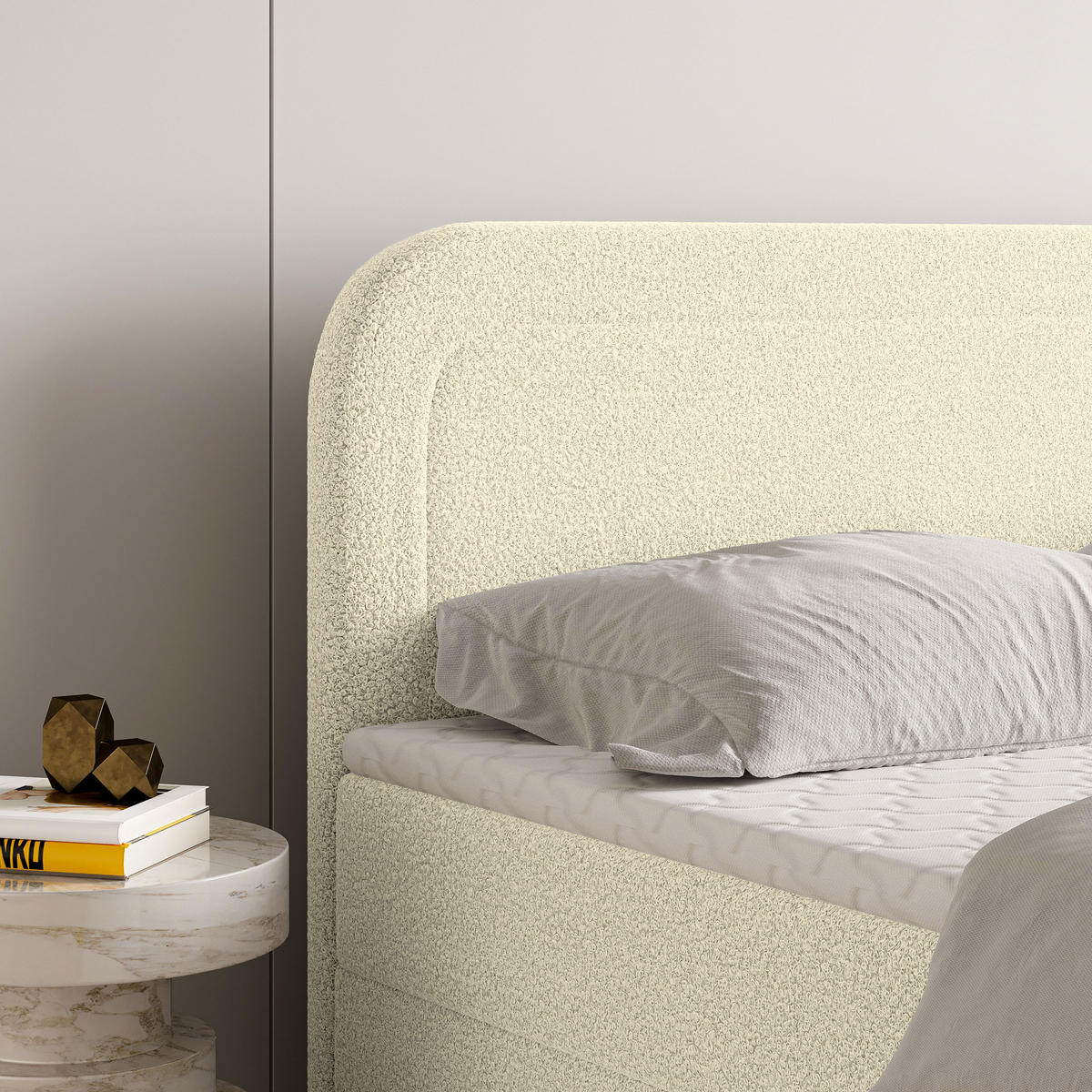 BOXBETT ARMEL 160x200 cm mit Matratze und Topper - Creme - Creme, Holz (160/200cm) - MASSENO