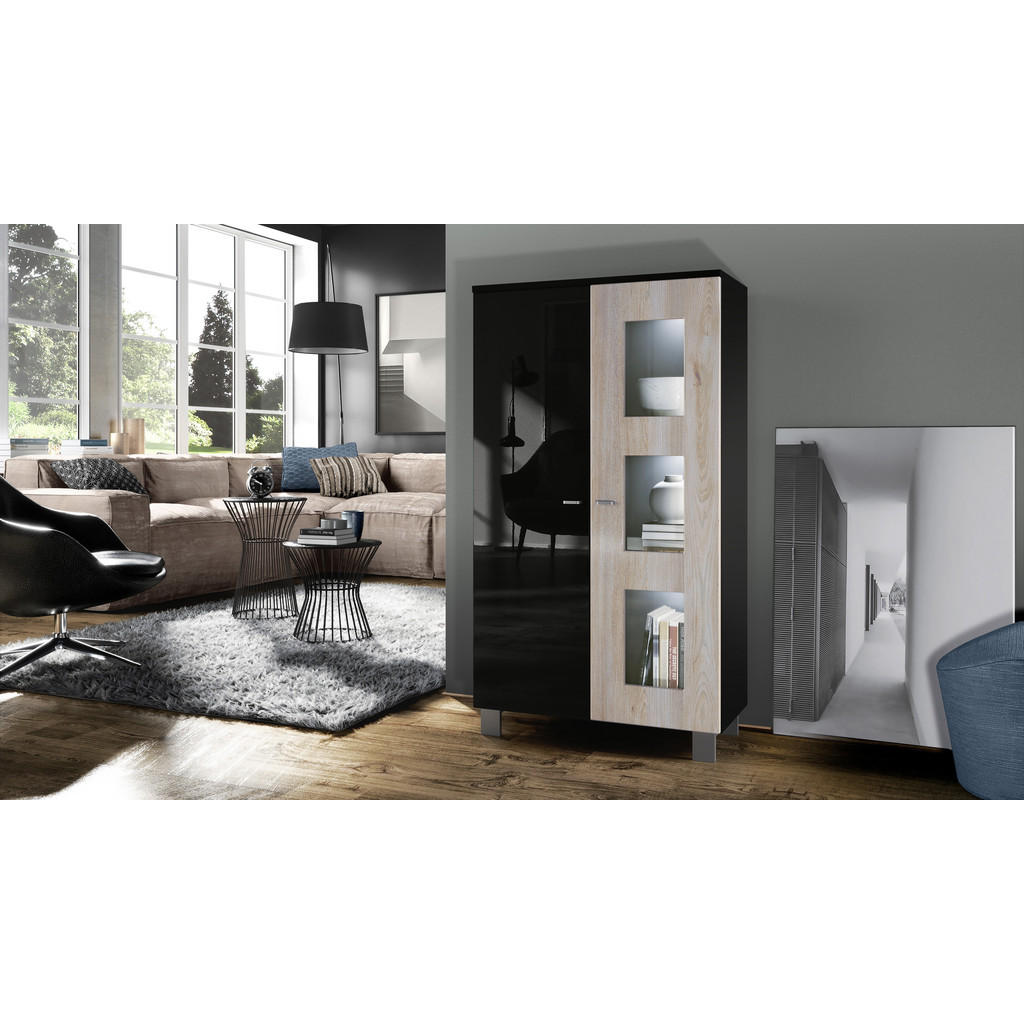 Thumbnail - Vladon Vitrine, Silbereichen, Holzwerkstoff, 71x129x35 cm, Wohnzimmer, Wohnwände, Vitrinenschränke