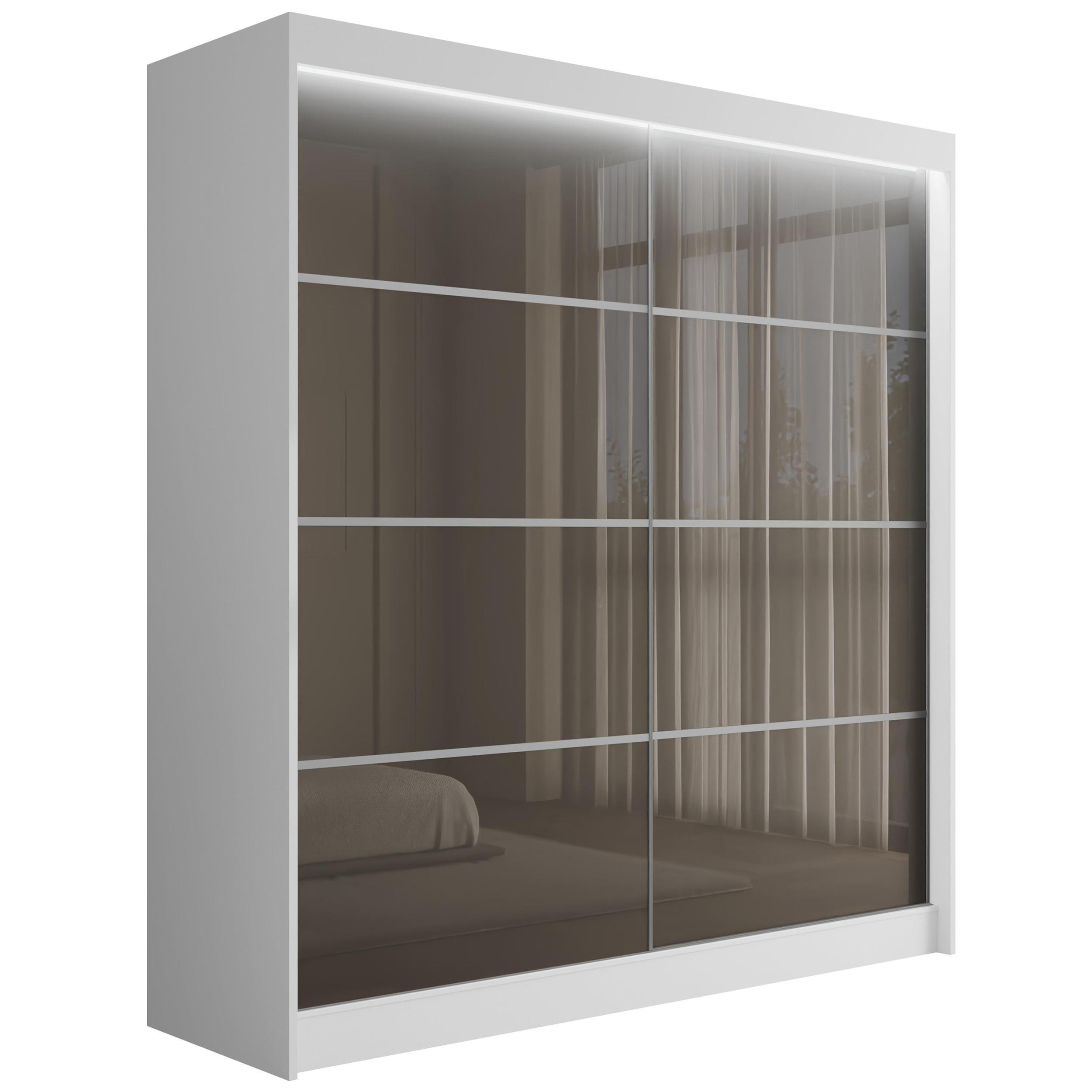 KLEIDERSCHRANK PEKA III mit LED - 200 cm - Weiß|Grau - Weiß/Grau, Holzwerkstoff (200/215/61cm) - ALTDECOR